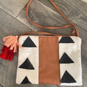 Mud cloth and fax leather cross body purse